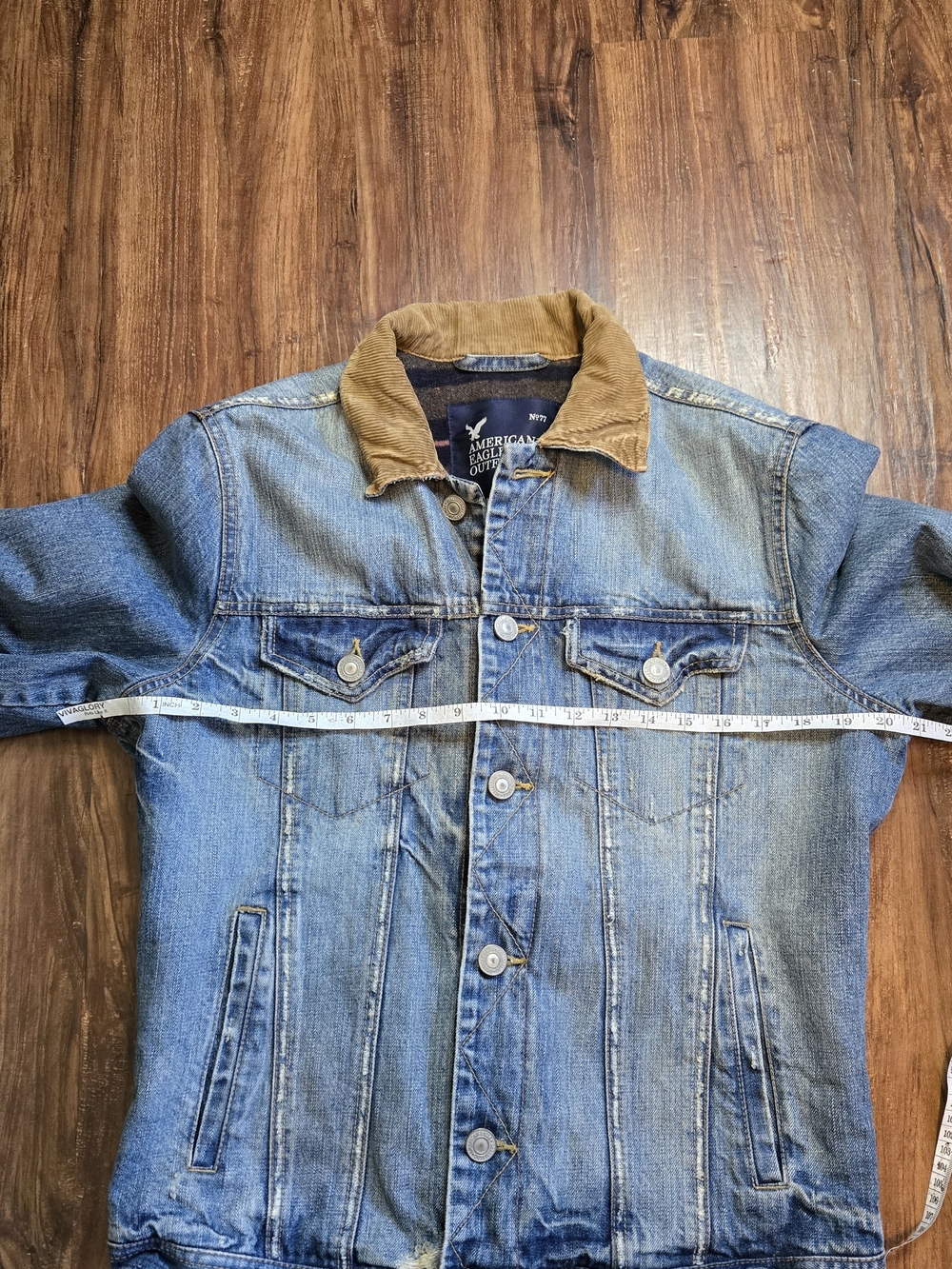 American Eagle Outfitters Blue Denim Jacket with Brown Corduroy Collar - Picture 4 of 16